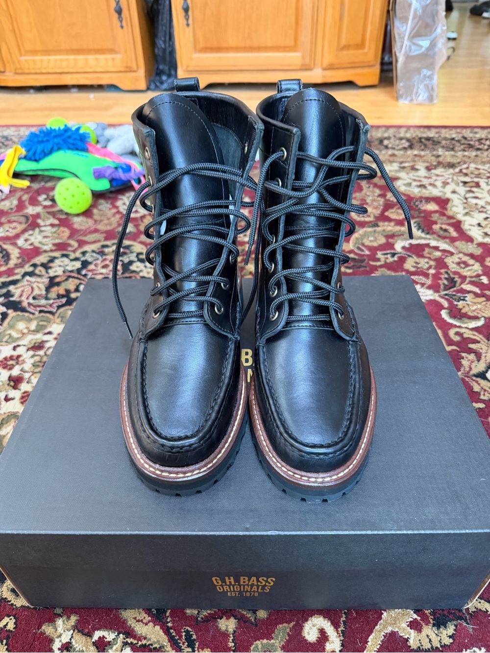 GH Bass Quail Black Leather Moc Toe Men's Lace-Up Boots